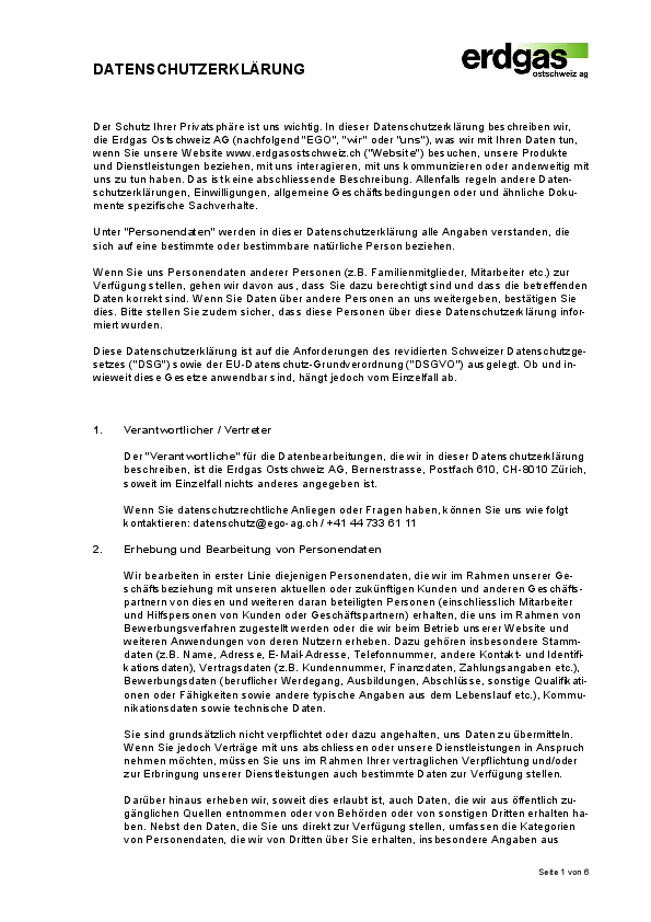 Datenschutzerklärung Erdgas Ostschweiz AG